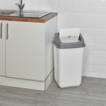 (50L White/Gray) 5/20/30/50L Kitchen Trash Recycling Bin with Rotating Lid